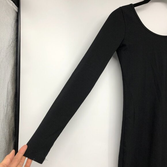 NL Black Long Sleeve Bodycon Scooped Round Neck Mini Dress perfect LBD - Picture 7 of 16